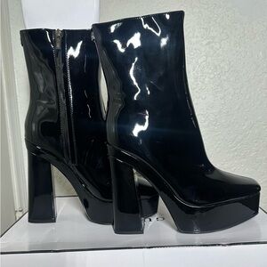 Guess Platform Patent Leather Ankle Boots - Black